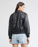 BOMBER BALLOON LEATHER JACKET IN BLACK