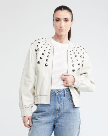 BOMBER BALLOON LEATHER JACKET IN WHITE