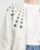 BOMBER BALLOON LEATHER JACKET IN WHITE