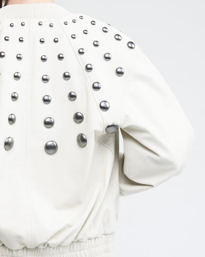BOMBER BALLOON LEATHER JACKET IN WHITE
