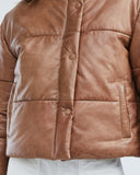 LEATHER PUFFER JACKET IN BROWN