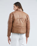 LEATHER PUFFER JACKET IN BROWN