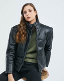 LEATHER PUFFER JACKET IN BLACK