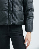 LEATHER PUFFER JACKET IN BLACK