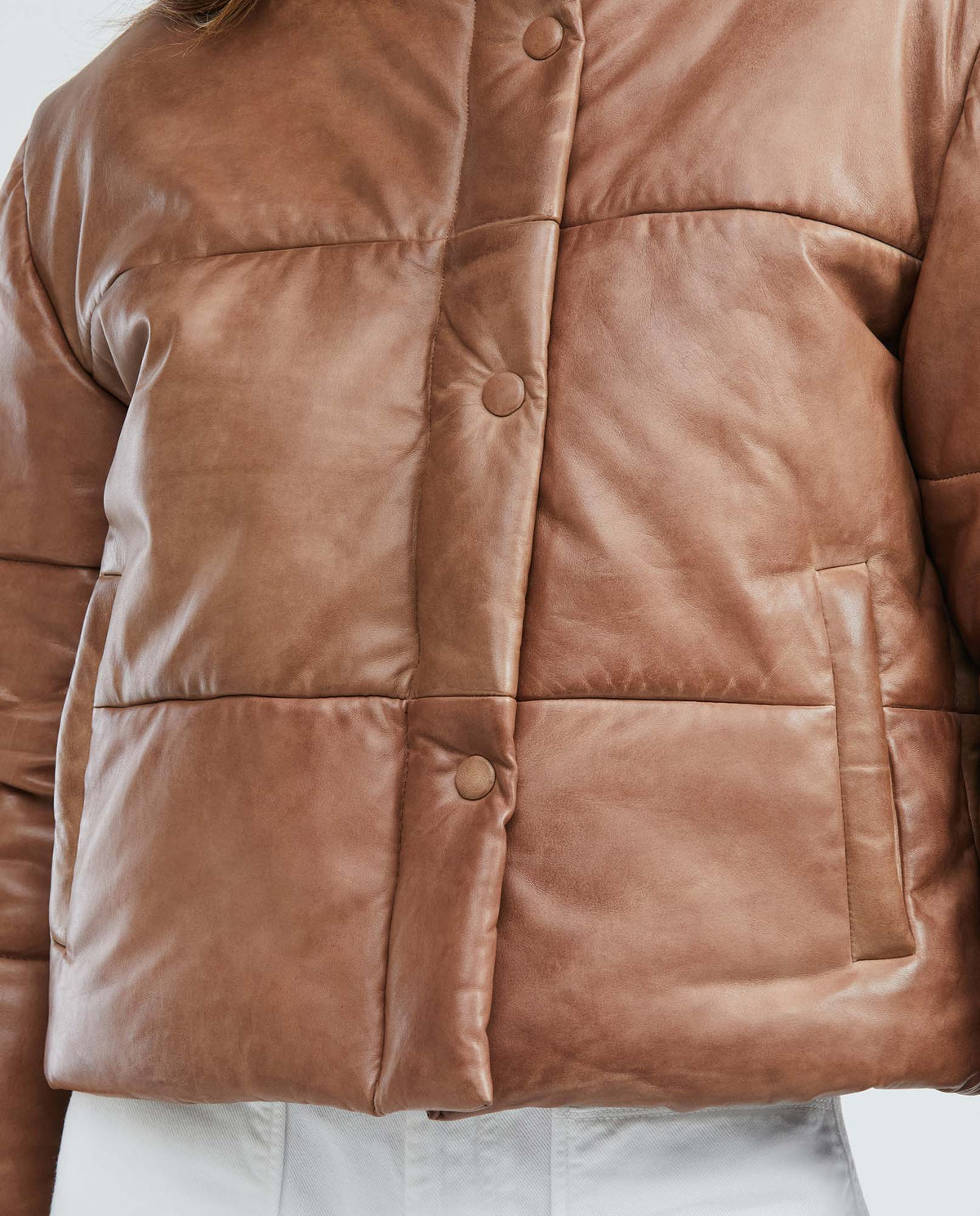 Women´s Leather Puffer Jacket - Brown 63_727E402_CAF181148_4