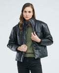 Women´s Leather Puffer Jacket - Black 63_727E402_NEG193909_3