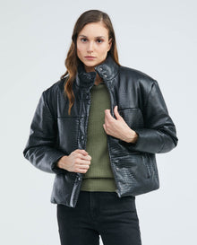 Women´s Leather Puffer Jacket - Black 63_727E402_NEG193909_3