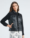 LEATHER AND DENIM JACKET IN BLACK