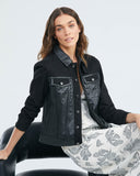 LEATHER AND DENIM JACKET IN BLACK