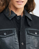 LEATHER AND DENIM JACKET IN BLACK