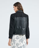 LEATHER AND DENIM JACKET IN BLACK