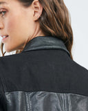 LEATHER AND DENIM JACKET IN BLACK