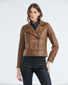 Women´s Leather Biker Jacket - Brown 63_727E405_CAF181148_0