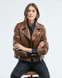 Women´s Leather Biker Jacket - Brown 63_727E405_CAF181148_3