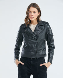 Women´s Leather Biker Jacket - Black 63_727E405_NEG193909_0