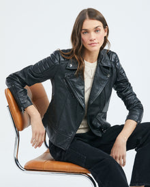 Women´s Leather Biker Jacket - Black 63_727E405_NEG193909_3