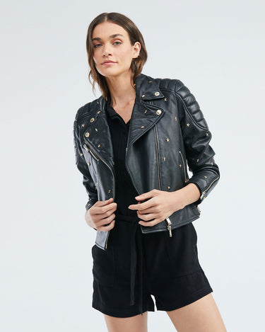 LEATHER BIKER WITH STUDS  IN BLACK