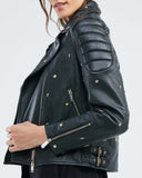 LEATHER BIKER WITH STUDS  IN BLACK