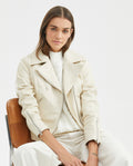 Women's Biker Lambskin Jacket Belt Waist Zipper Details - 1