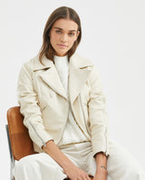 Women's Biker Lambskin Jacket Belt Waist Zipper Details - 1