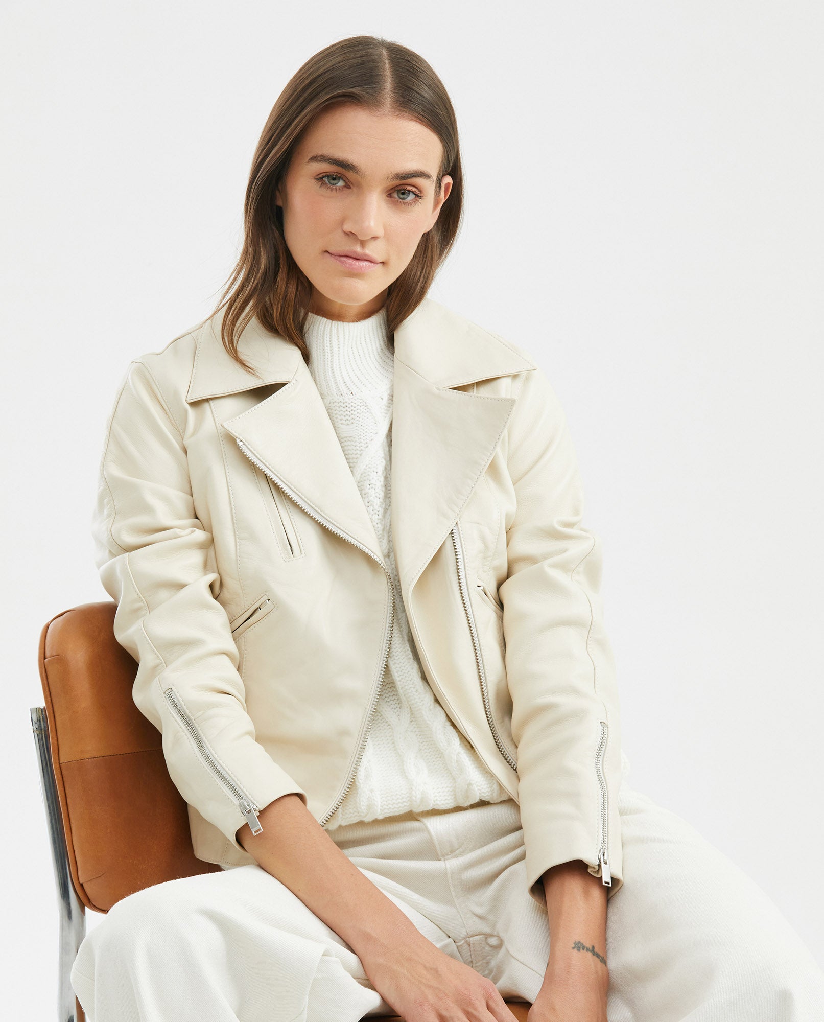 Women's Biker Lambskin Jacket Belt Waist Zipper Details - 1