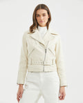 Women's Biker Lambskin Jacket Belt Waist Zipper Details - 2