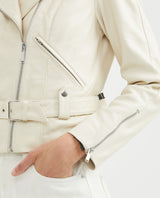 Women's Biker Lambskin Jacket Belt Waist Zipper Details - 3