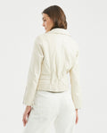 Women's Biker Lambskin Jacket Belt Waist Zipper Details - 4