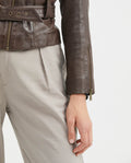 Women's Biker Lambskin Jacket Belt Waist Zipper Details - 4