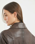 Women's Biker Lambskin Jacket Belt Waist Zipper Details - 6