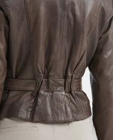 Women's Biker Lambskin Jacket Belt Waist Zipper Details - 7
