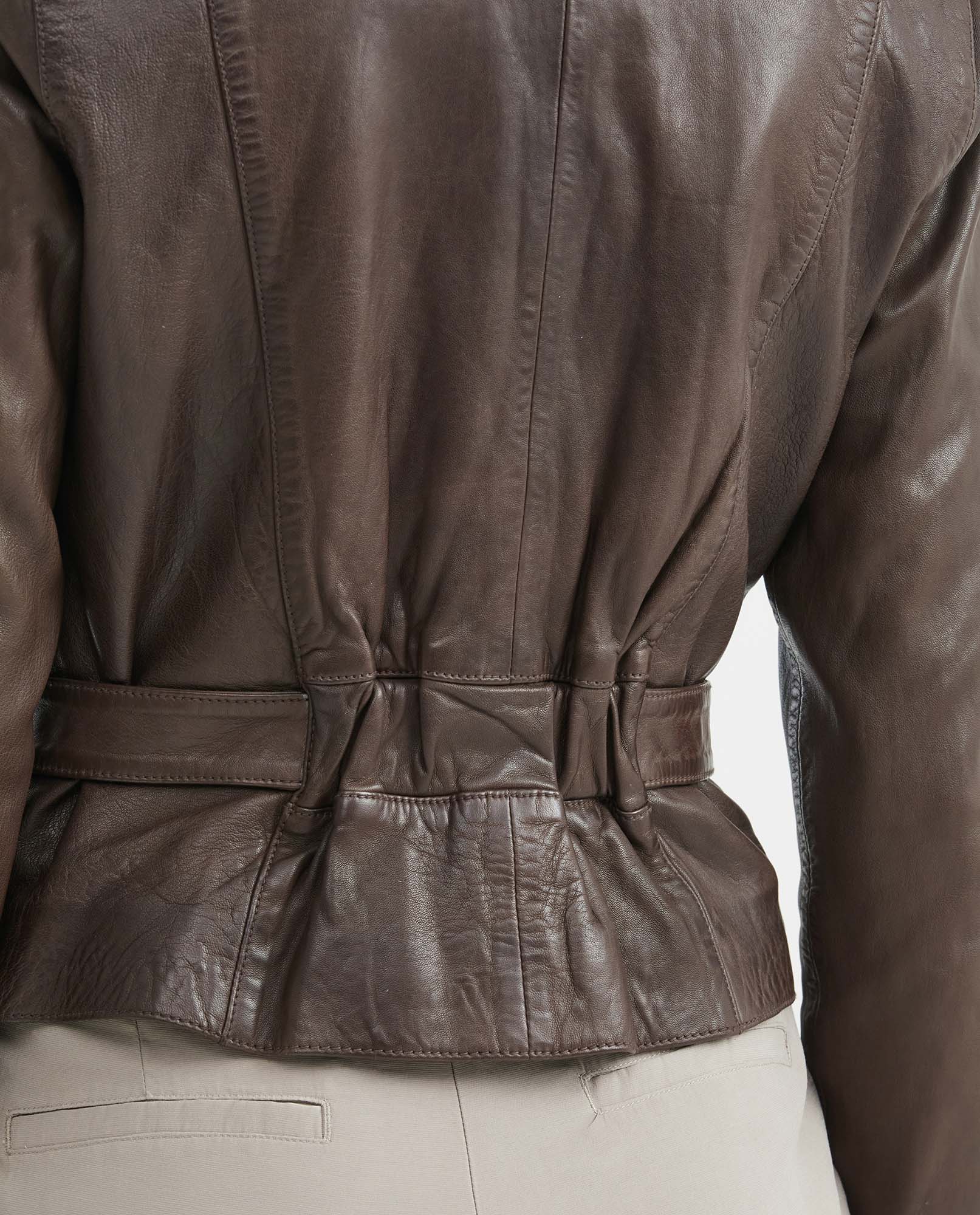 Women's Biker Lambskin Jacket Belt Waist Zipper Details - 7