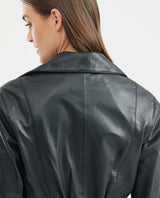 Women's Biker Lambskin Jacket Belt Waist Zipper Details - 6