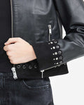 Women's Crop Lambskin Jacket Branded Zipper Studded Berry Trim Suede Cuffs - 4