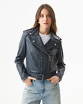 Women's Lambskin Biker Jacket Belted Braided Detail - 2