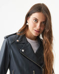 Women's Lambskin Biker Jacket Belted Braided Detail - 4