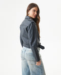 Women's Lambskin Biker Jacket Belted Braided Detail - 5