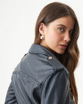 Women's Lambskin Biker Jacket Belted Braided Detail - 6