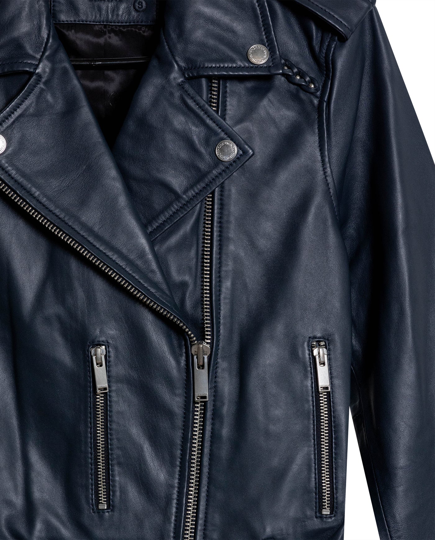Women's Lambskin Biker Jacket Belted Braided Detail - 7