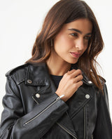 Women's Lambskin Biker Jacket Belted Braided Detail - 4