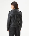 Women's Lambskin Biker Jacket Belted Braided Detail - 5