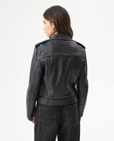 Women's Lambskin Biker Jacket Belted Braided Detail - 5