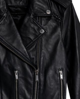 Women's Lambskin Biker Jacket Belted Braided Detail - 7