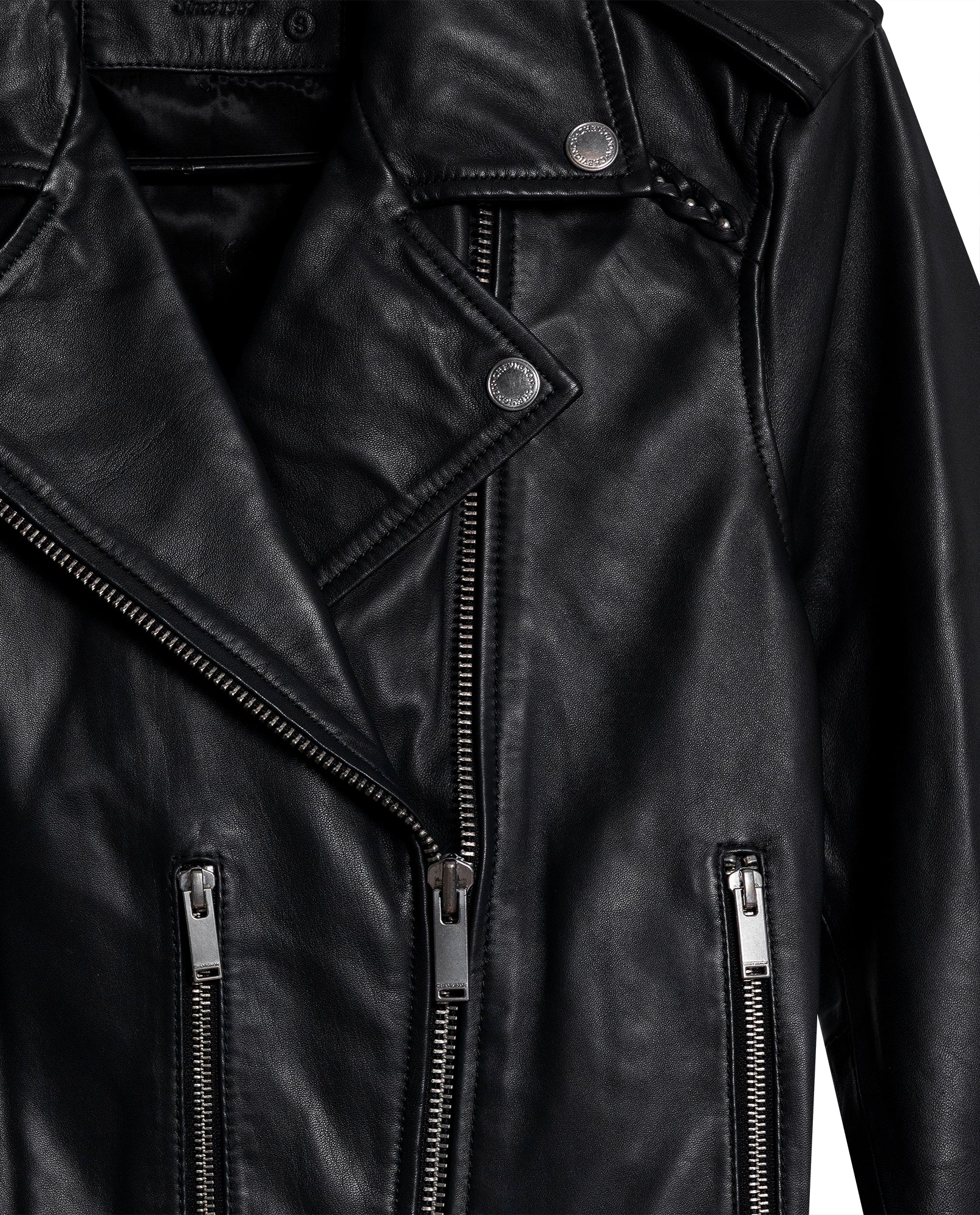 Women's Lambskin Biker Jacket Belted Braided Detail - 7
