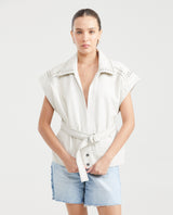 Women's Long Studded Vest Belted Lambskin - 1