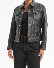 Womens Trucker Jacket with Embellisment - Black 63_727G401_NEG194007_3