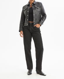 Womens Trucker Jacket with Embellisment - Black 63_727G401_NEG194007_4