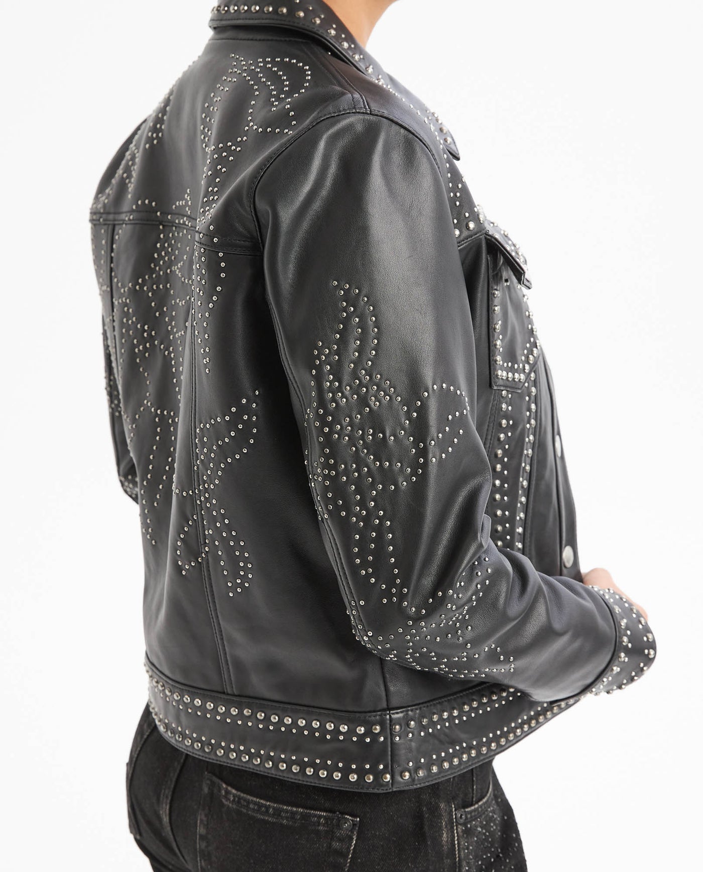 Womens Trucker Jacket with Embellisment - Black 63_727G401_NEG194007_6