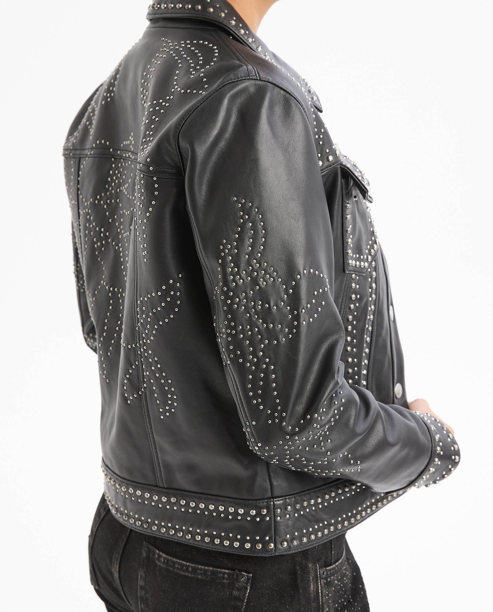 Womens Trucker Jacket with Embellisment - Black 63_727G401_NEG194007_6