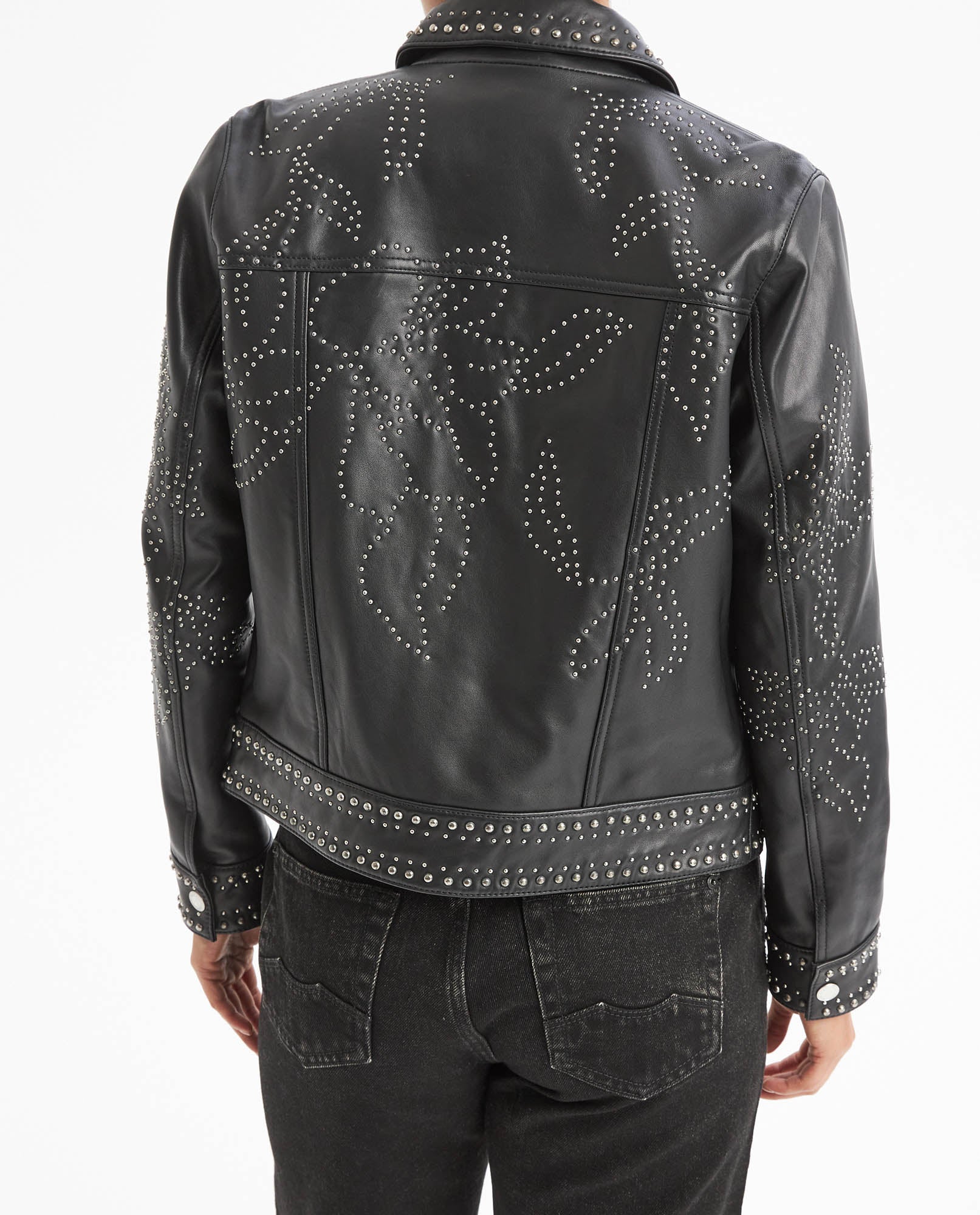 Womens Trucker Jacket with Embellisment - Black 63_727G401_NEG194007_7